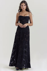 Black Floral Lace Back Maxi Dress